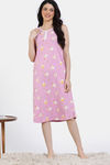 Zivame Joyful Jingles Knit Cotton Knee Length Nightdress - Orchid Smoke — thumbnail 2